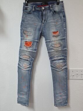 Switch Remarkable Slim Taper Fit 34x32 Distressed Jeans